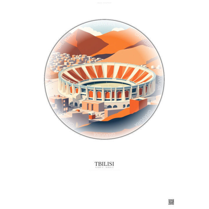 Affiche Tbilisi – Poster illustration vintage – Dinamo Arena | Gravura – Fond clair