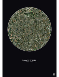 Affiche Montpellier – Poster vue satellite 5km Couleur | Gravura – Fond foncé
