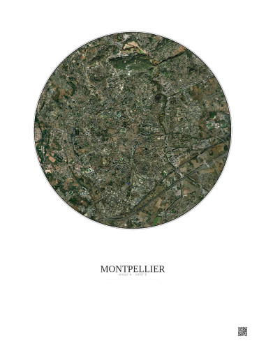 Affiche Montpellier – Poster vue satellite 5km Couleur | Gravura – Fond clair