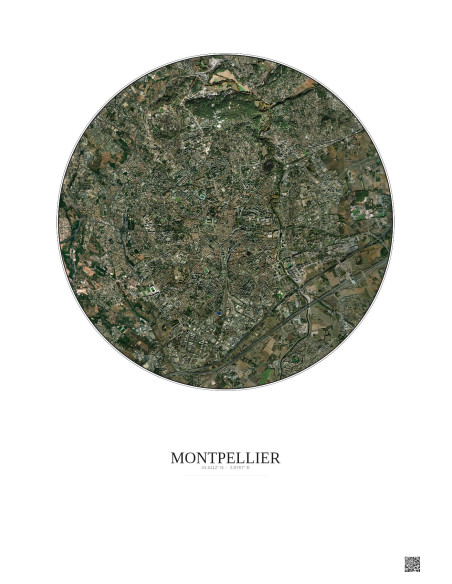 Affiche Montpellier – Poster vue satellite 5km Couleur | Gravura – Fond clair