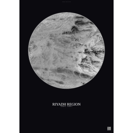 Affiche Riyadh Region – Poster vue satellite 2.5km N&B | Gravura – Fond foncé