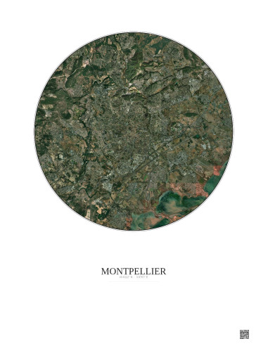Affiche Montpellier – Poster vue satellite 10km Couleur | Gravura – Fond clair