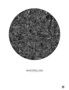Affiche Montpellier – Poster vue satellite 2.5km N&B | Gravura – Fond clair