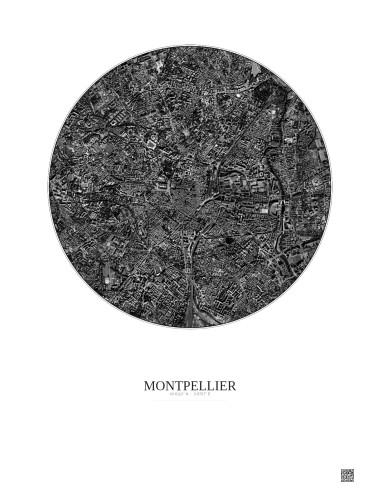 Affiche Montpellier – Poster vue satellite 2.5km N&B | Gravura – Fond clair