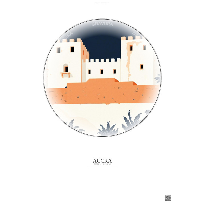 Affiche Accra – Poster illustration vintage – Fort James | Gravura – Fond clair