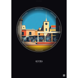 Affiche Accra – Poster illustration vintage – Makola Market | Gravura – Fond foncé