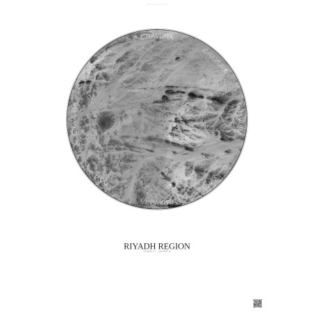 Affiche Riyadh Region – Poster vue satellite 6km N&B | Gravura – Fond clair