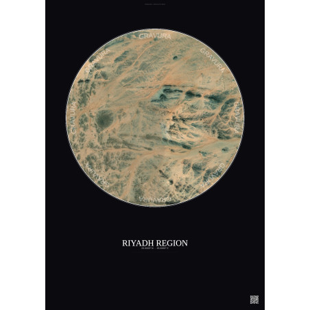 Affiche Riyadh Region – Poster vue satellite 6km Couleur | Gravura – Fond foncé