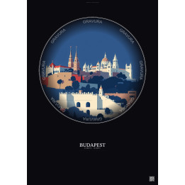 Affiche Budapest – Poster illustration vintage – Buda Castle | Gravura – Fond foncé
