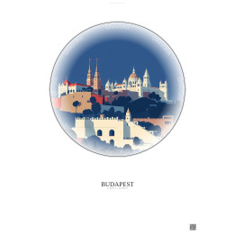 Affiche Budapest – Poster illustration vintage – Buda Castle | Gravura – Fond clair