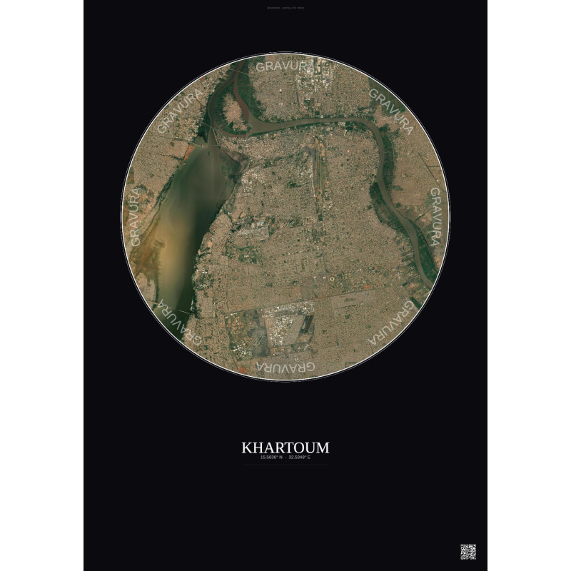 Affiche Khartoum – Poster vue satellite 10km Couleur | Gravura – Fond foncé