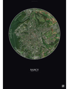 Nancy Satellite View Poster 6km Color | Gravura – Dark background