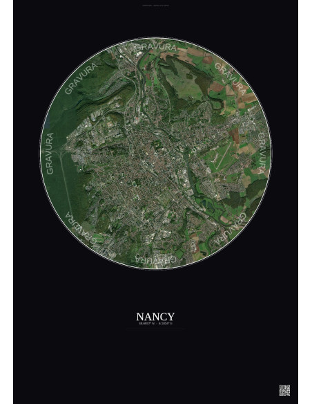 Nancy Satellite View Poster 6km Color | Gravura – Dark background