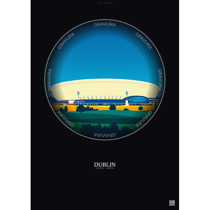 Affiche Dublin – Poster illustration vintage – Aviva Stadium | Gravura – Fond foncé