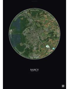 Nancy Satellite View Poster 10km Color | Gravura – Dark background