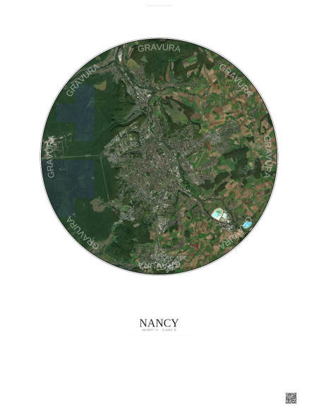 Nancy Satellite View Poster 10km Color | Gravura – Light background
