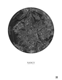 Nancy Satellite View Poster 6km B&W | Gravura – Light background