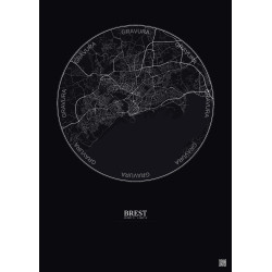 Affiche Brest – Poster carte de ville 6km | Gravura – Fond foncé