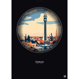 Affiche Tehran – Poster illustration vintage – Milad Tower | Gravura – Fond foncé