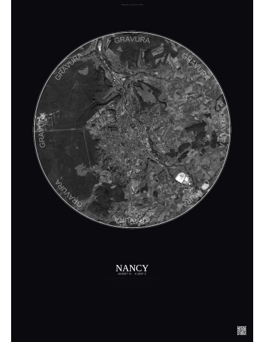 Nancy Satellite View Poster 10km B&W | Gravura – Dark background