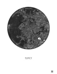 Nancy Satellite View Poster 10km B&W | Gravura – Light background