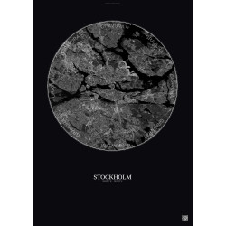 Affiche Stockholm – Poster vue satellite 10km N&B | Gravura – Fond foncé