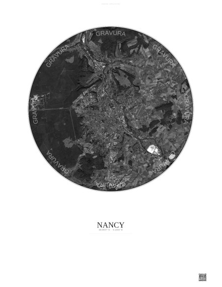 Nancy Satellite View Poster 10km B&W | Gravura – Light background