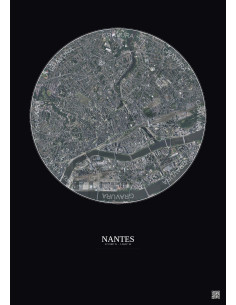 Affiche Nantes – Poster vue satellite 2.5km Couleur | Gravura – Fond foncé