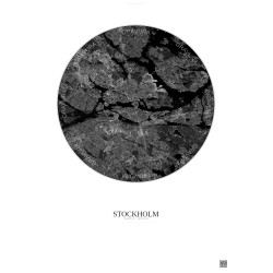Affiche Stockholm – Poster vue satellite 10km N&B | Gravura – Fond clair