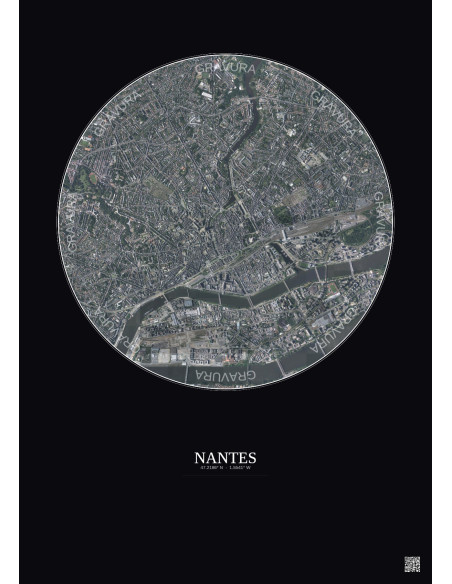 Nantes Satellite View Poster 2.5km Color | Gravura – Dark background