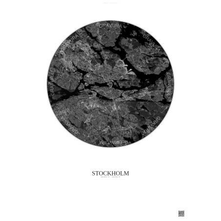 Affiche Stockholm – Poster vue satellite 10km N&B | Gravura – Fond clair