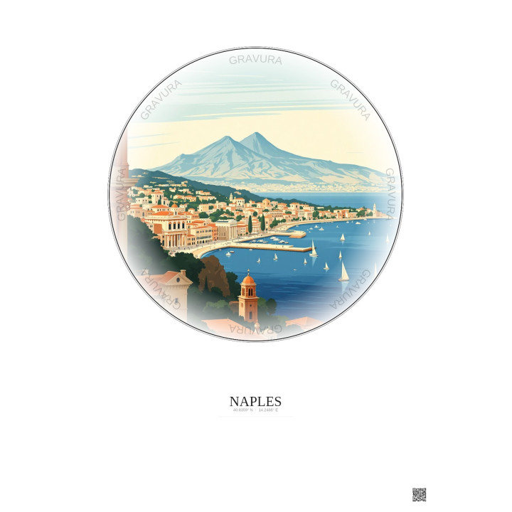 Affiche Naples – Poster illustration vintage – Napoli | Gravura – Fond clair
