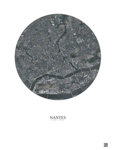 Affiche Nantes – Poster vue satellite 2.5km Couleur | Gravura – Fond clair