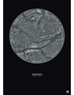 Affiche Nantes – Poster vue satellite 5km Couleur | Gravura – Fond foncé
