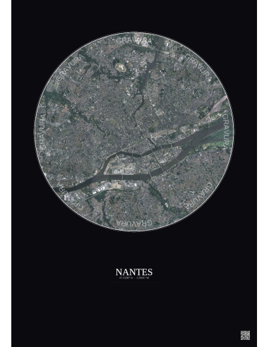 Affiche Nantes – Poster vue satellite 5km Couleur | Gravura – Fond foncé