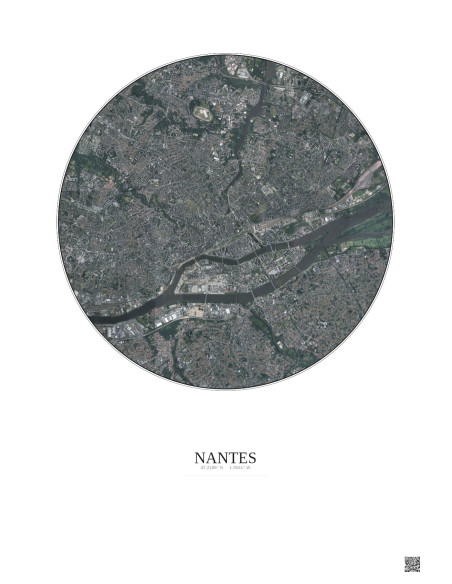 Affiche Nantes – Poster vue satellite 5km Couleur | Gravura – Fond clair