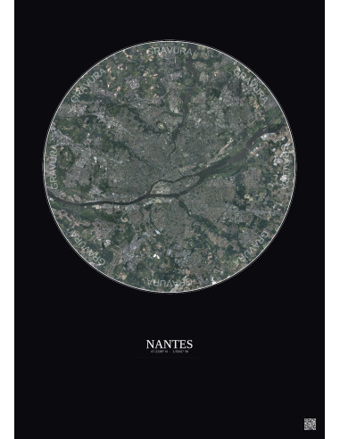 Nantes Satellite View Poster 10km Color | Gravura – Dark background