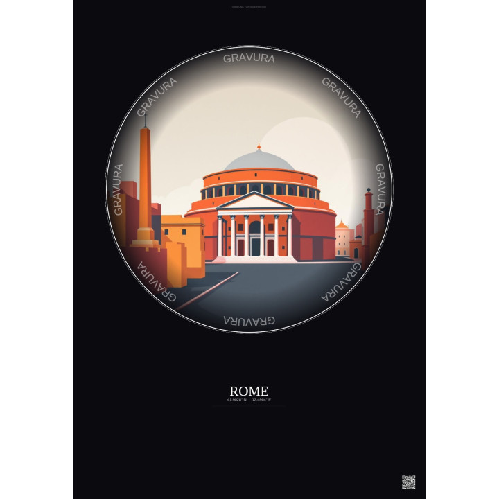 Affiche Rome – Poster illustration vintage – Pantheon | Gravura – Fond foncé