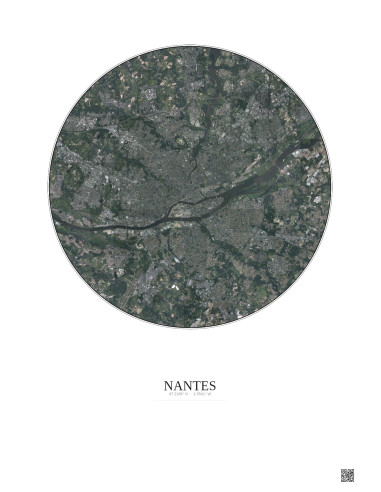 Nantes Satellite View Poster 10km Color | Gravura – Light background