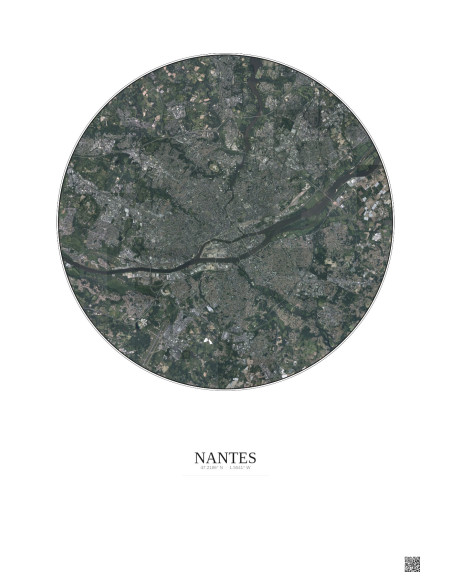 Nantes Satellite View Poster 10km Color | Gravura – Light background