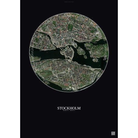 Affiche Stockholm – Poster vue satellite 2.5km Couleur | Gravura – Fond foncé