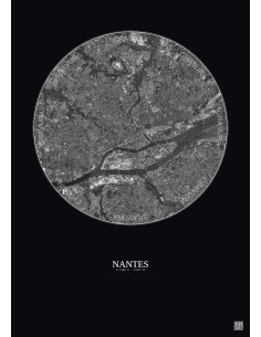Affiche Nantes – Poster vue satellite 5km N&B | Gravura – Fond foncé