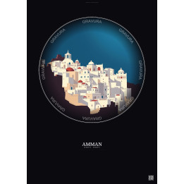 Affiche Amman – Poster illustration vintage – Amman | Gravura – Fond foncé