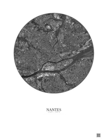 Affiche Nantes – Poster vue satellite 5km N&B | Gravura – Fond clair