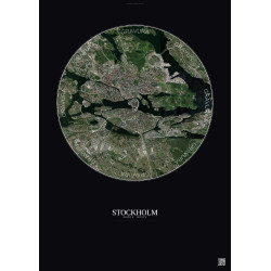 Affiche Stockholm – Poster vue satellite 6km Couleur | Gravura – Fond foncé