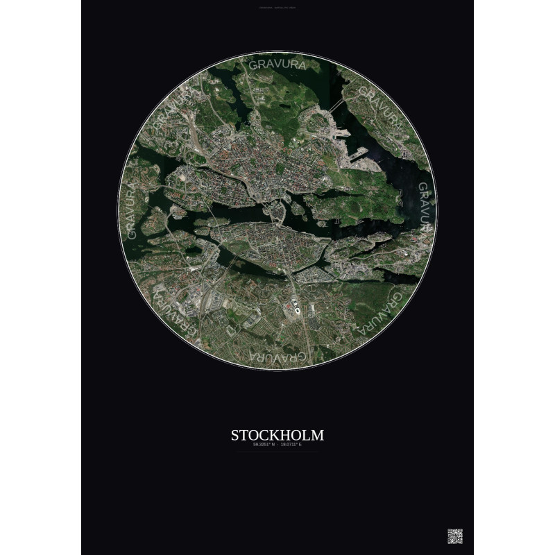Affiche Stockholm – Poster vue satellite 6km Couleur | Gravura – Fond foncé