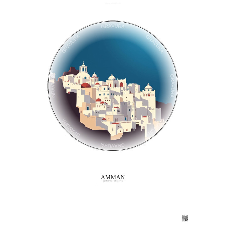Affiche Amman – Poster illustration vintage – Amman | Gravura – Fond clair