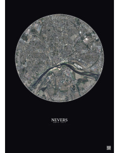 Affiche Nevers – Poster vue satellite 2.5km Couleur | Gravura – Fond foncé