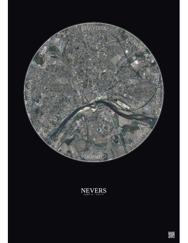 Nevers Satellite View Poster 2.5km Color | Gravura – Dark background