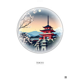 Affiche Tokyo – Poster illustration vintage – Senso Ji Temple | Gravura – Fond clair